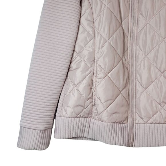 Time & Tru Quilted Jacket Pink Small Long Sleeve Hood Pockets Ribbed Zip Ottoman - Picture 3 of 11